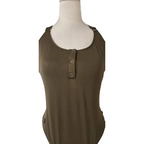 Ralph Lauren Polo One Piece Swimsuit Snap Front Cross Back Olive Green M Prep - Picture 4 of 8